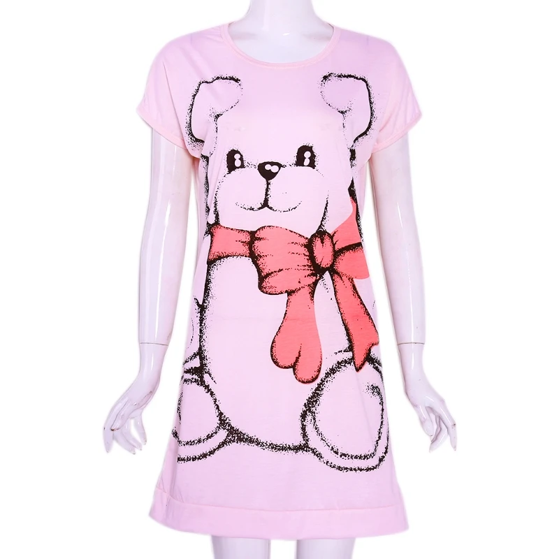 Летние женские ночные рубашки с коротким рукавом, платье с милым рисунком медведя, пижамы JUN14