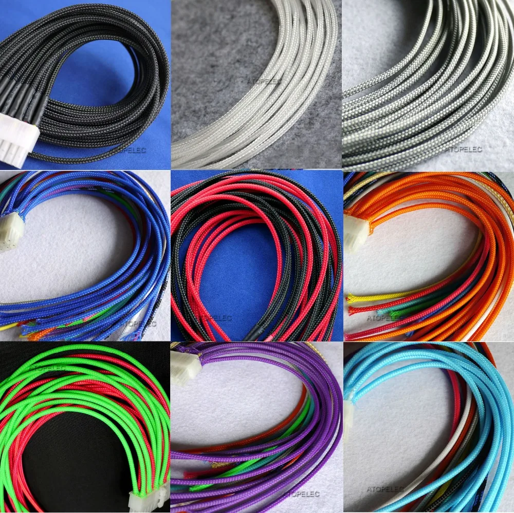 3 мм широкий плотный Плетеный ПЭТ расширяемый кабель оболочка провода черный/красный/оранжевый/желтый/зеленый/синий/фиолетовый/серый/белый/прозрачный