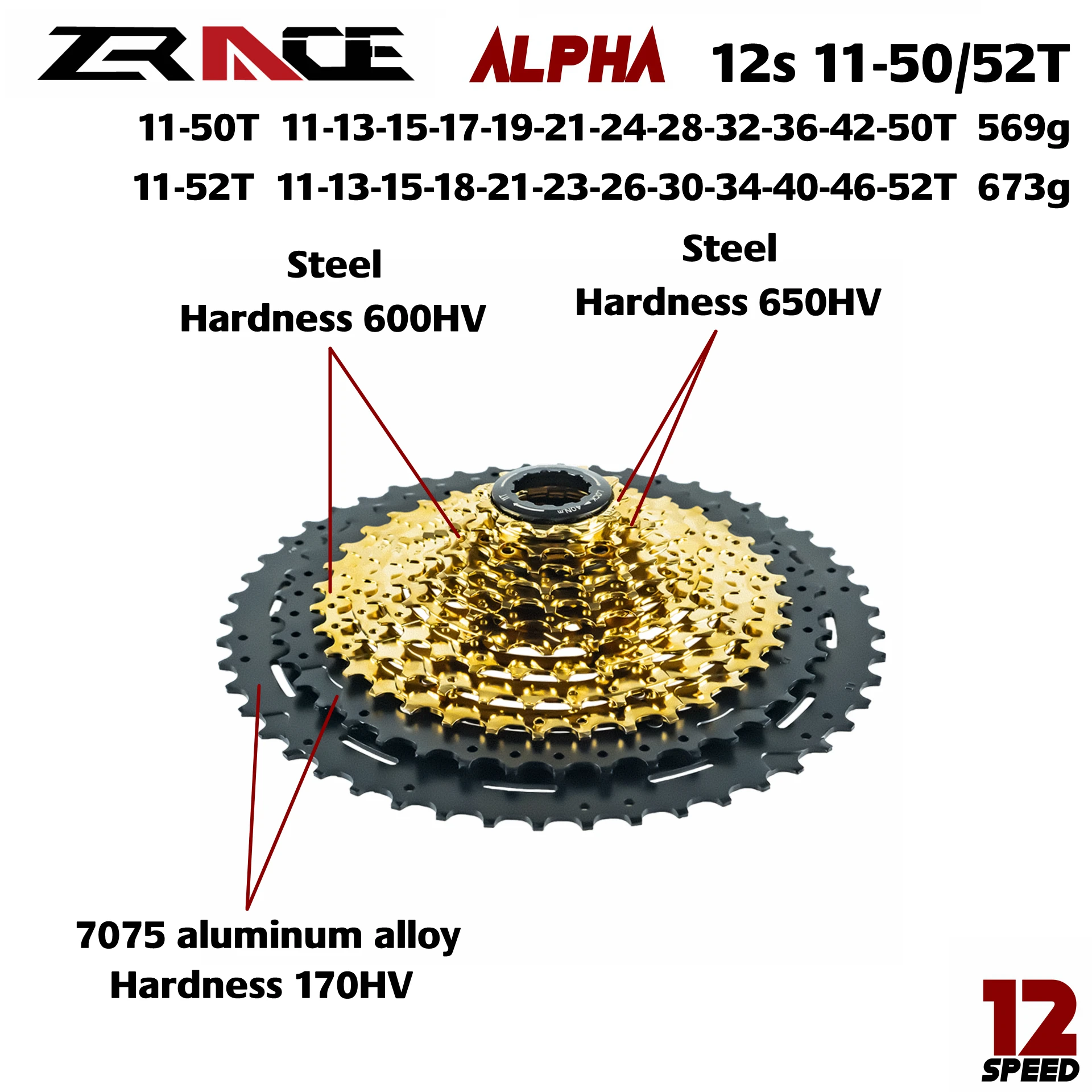 Zracing Alpha 12s легкая кассета 12 скоростей MTB велосипед freewheel 11-50 T/11-52 T-Gold, совместимый M9100/XX1 X01 GX NX Eagle