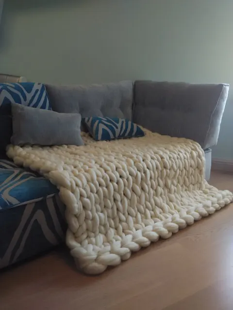 Cheap PROMO SALE Chunky Knit blanket, Wool Knit Throw Blanket, super bulky yarn blanket, Bulky Gift 100cm*100cm