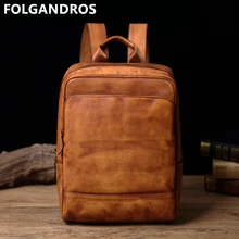 Мужской рюкзак из мягкой воловьей кожи ручной работы, классический винтажный рюкзак для ноутбука, деловая двойная сумка на плечо, брендовый рюкзак из натуральной кожи