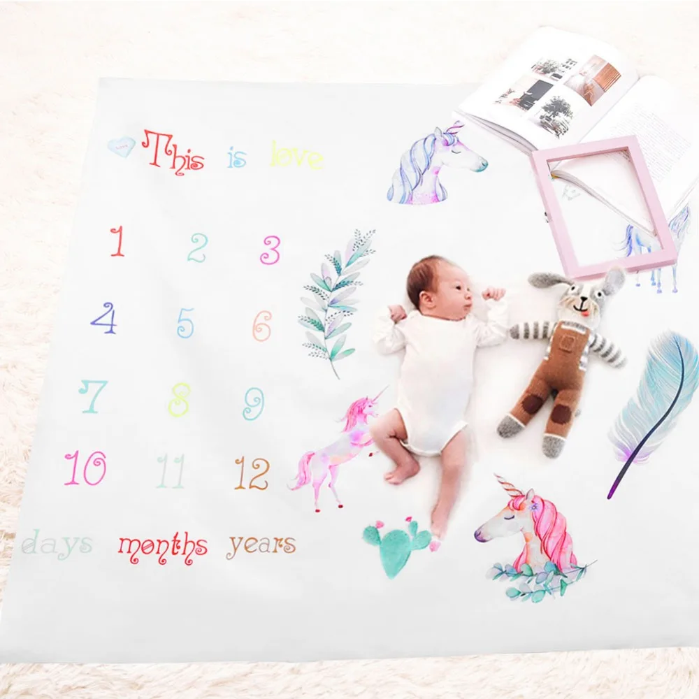

Infant Baby Milestone Blanket Photo Photography Prop Blankets Backdrop Cloth Calendar Unicorn Bebe Boy Girl Photo Accessories