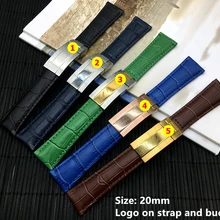 20 мм черный, зеленый, коричневый, синий, настоящий кожаный ремешок для часов, ремешок для ролевых игр, ремешок gmt с логотипом на