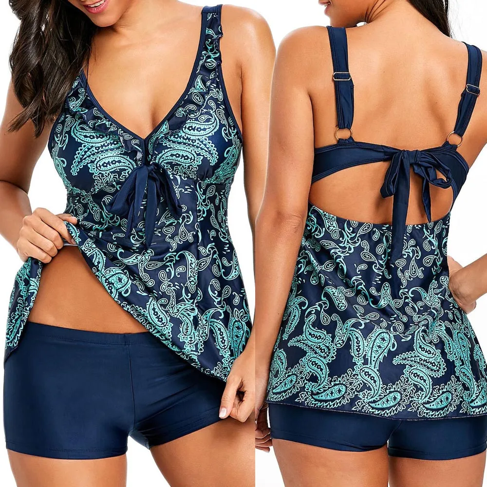 

bikini 2018 women's swimwear swimsuit bikinis Sexy Floral Print Swimwear Tankini Set Bathing Asymmetric Swimdress biquini M20