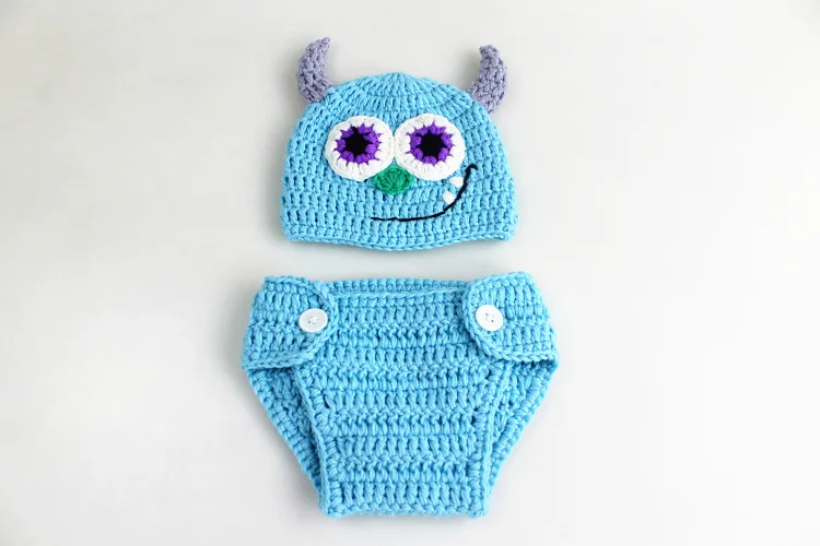Cotton-Newborn-Photography-Props-Fotografia-Crochet-Infant-Baby-Hat-Pant-Shoes-Monster-Baby-Boy-Girls-Clothing-Set-Keepsake-012