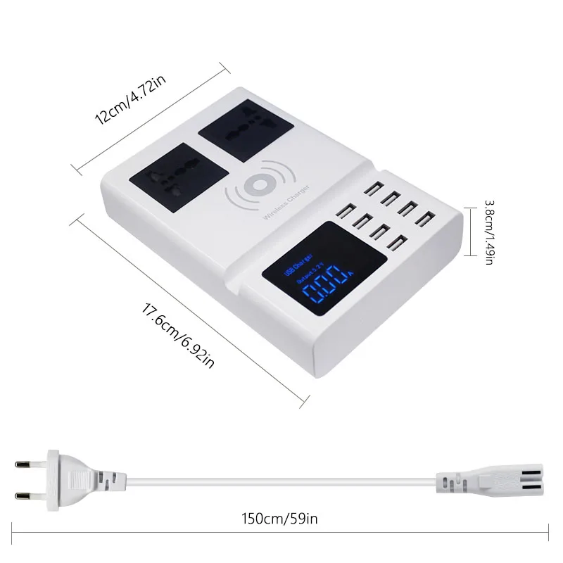 8-Порты и разъёмы ЖК-дисплей USB Мощность адаптер Зарядное устройство с 2 универсальный внешний 1500 W AC Станция с гнездами Беспроводной Зарядное устройство для iPhone iPad и многое другое