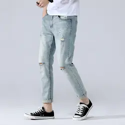 Новинка 2019 года весна-лето, для мужчин тонкий рваные джинсы для мужчин ретро модные джинсы для женщин мужской личный удивительные