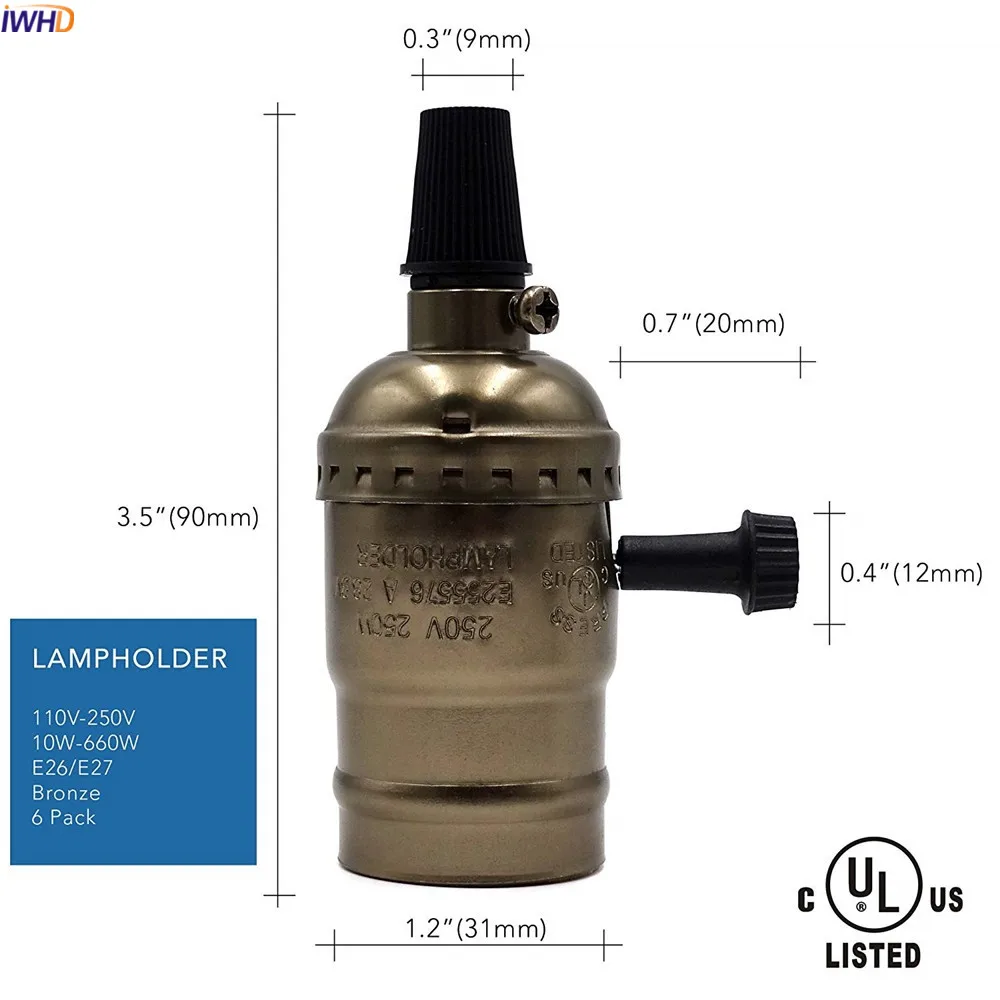 IWHD Алюминий Ретро Винтаж держатель лампы E27 розетка с выключателем установки E27 основание светильника лампочка держатель 110-220 V Douille Homekit