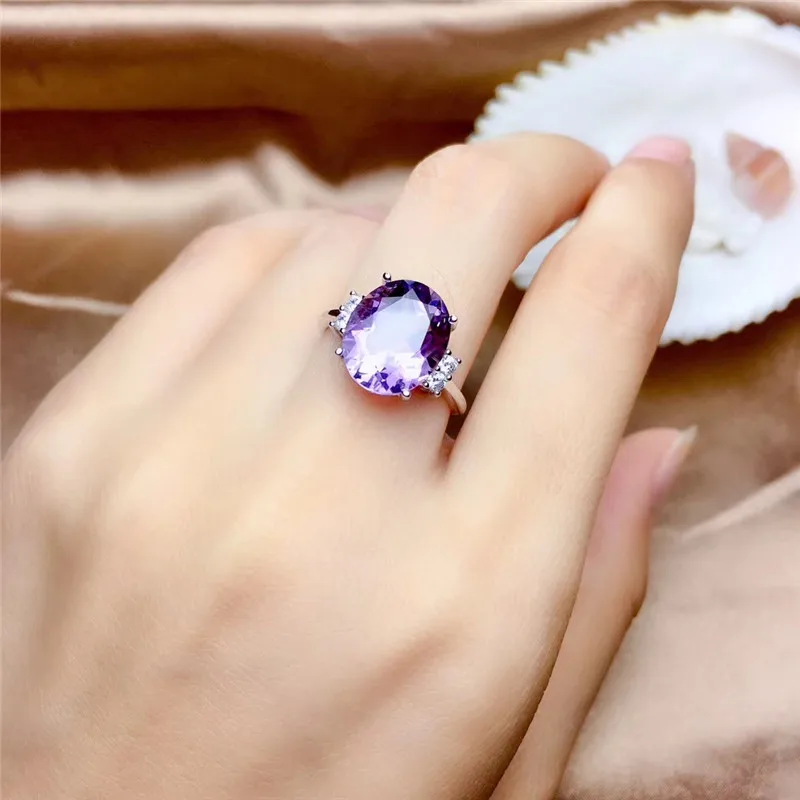 Natural Purple Amethyst Ring Brand Jewelry Ladies 925 Sterling Silver 12*10 MM Oval Rings High Quality Wedding Engagement Ring