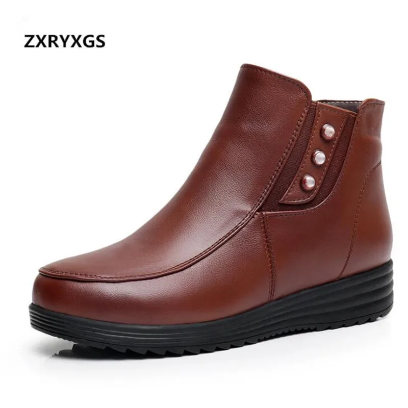 

2018 New Winter Plus Velvet Warm Comfort Women Boots Cowhide Wool One Snow Boots Flat Non-slip Women Shoes Ankle Boots Plus Size