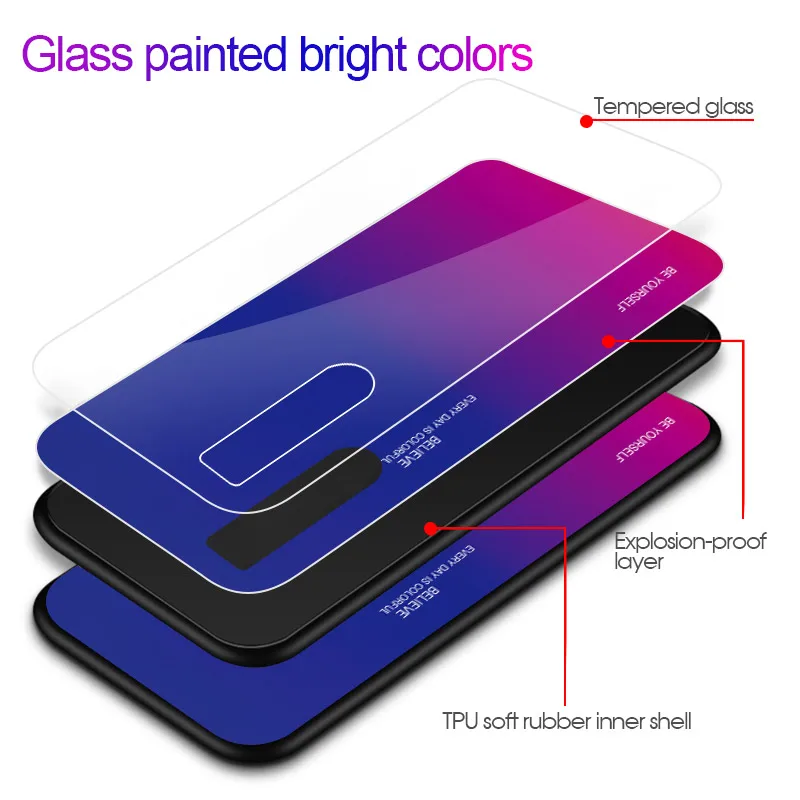For VIVO V15 Pro Phone Case Gradient Tempered Glass Hard Case Soft TPU Silicone Frame Hard Glass Back Cover for VIVO V15