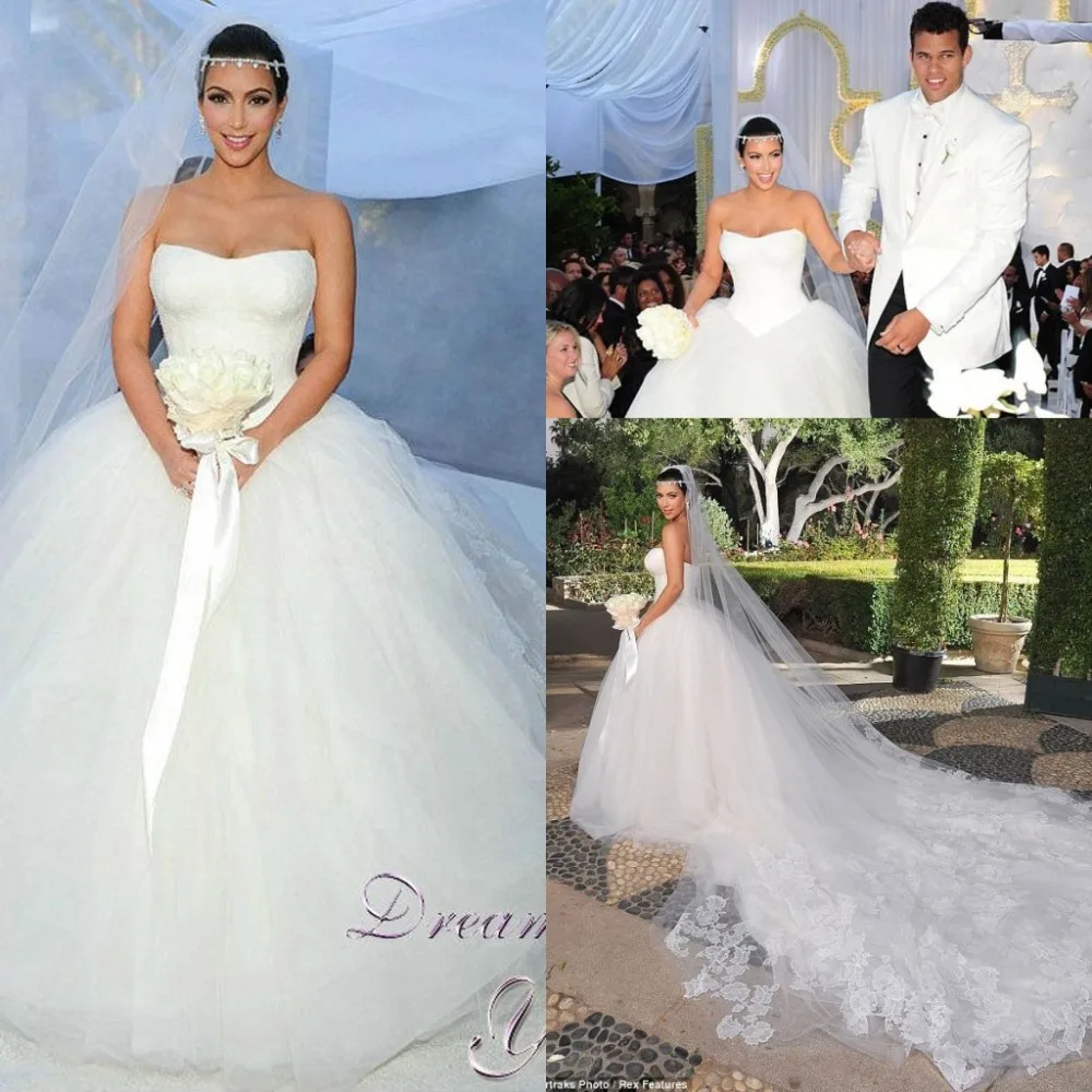 Wedding Kim K Wedding Dress popular kim kardashian wedding dress buy cheap vintage cathedral train dresses vestido de casamento strapless ball gown bridal gowns