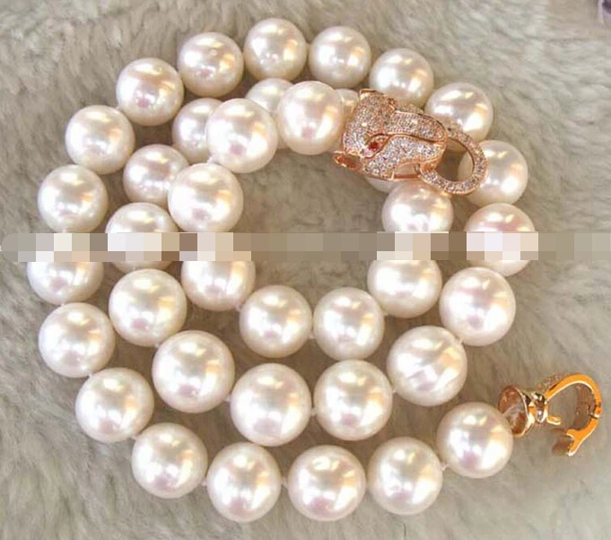 

Jewelry 10-11mm freshwater pearl white AA round leopard necklace 18 "
