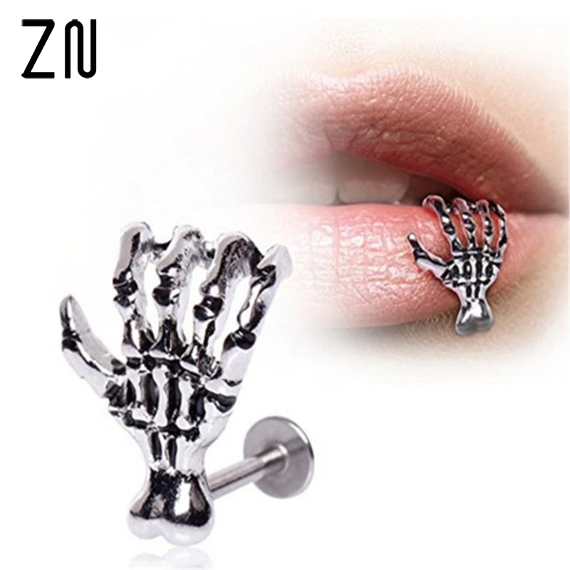 Hot Unique Skull Hand Lip Piercing Jewelry Punk Labret Piercing Kylie