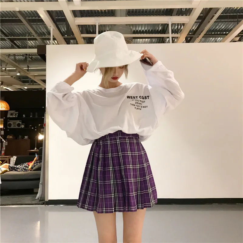 В стиле Харадзюку, большеразмерная футболка Для женщин в форме крыла летучей мыши рукав Базовая в Корейском стиле с принтом в виде букв Фиолетовый топы Женский, с длинным рукавом, белая женская футболка