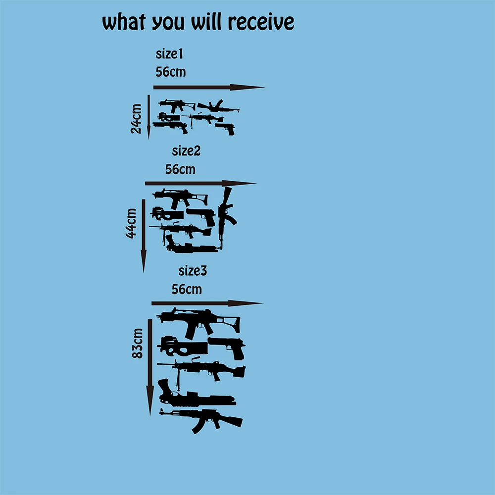 Set Of 6 Guns Wall Decal  Kids Room Boy Room Ak 47 Weapon Army Solider Military Wall Sticker Bedroom Play Room Vinyl Home Decor (1)