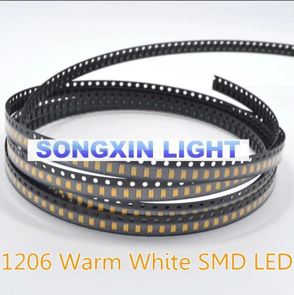 100 шт. 1206 (3216) SMT теплый белый SMD поверхностное крепление светодиодный чип