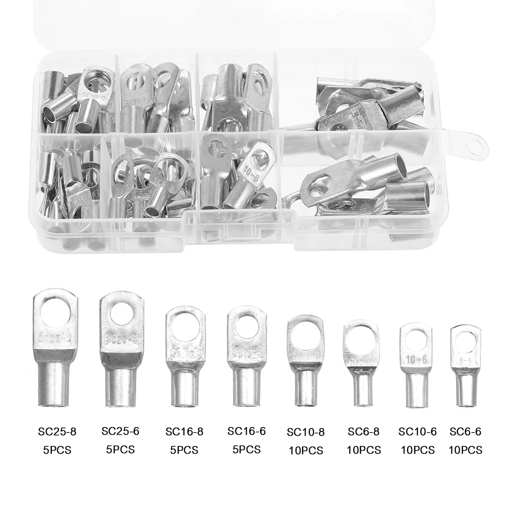 

Bolt Hole Tinned Copper Cable Lugs Battery Terminals Set 60pcs Welding Cable Wire Connector Marine Grade Cold-pressed Crimp Type