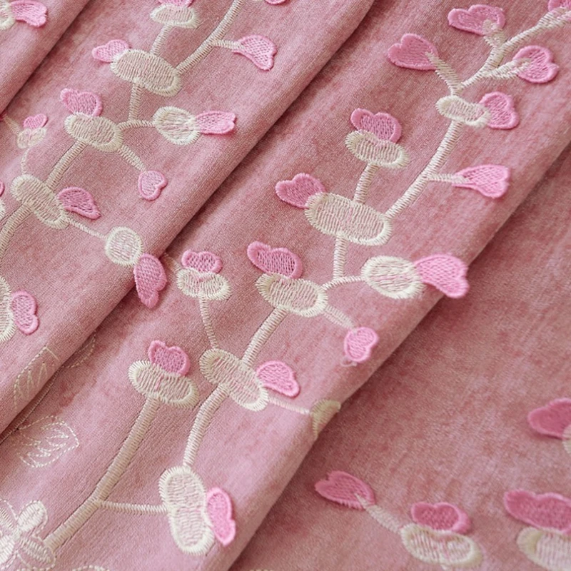 Розовый рельеф синель американская пасторальная вышивка занавеска ткань для гостиной толстый оттенок занавеска ткань свадебная комната wp189-30