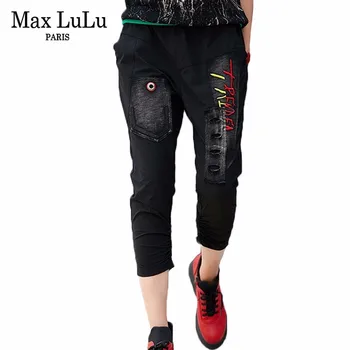 

Max LuLu 2019 Fashion Luxury Korean Designer Ladies Embroidery Pants Womens Summer Elastic Jeans Vintage Casual Denim Trousers