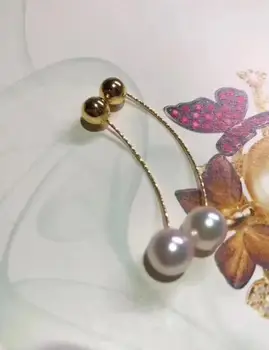 

free shipping elegant AAA10-11mm south sea round white pearl dangle earring yellow gold