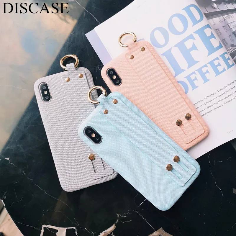 DISSCASE Simple Candy Color Wrist Band Phone Case For iphone 8 7 XS MAX XR X 6 6S PLUS Cases PC Hard Shell Bracket Function Capa | Мобильные