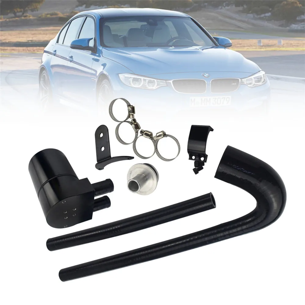 

Black Universal Car Fuel Tanks Vehicle Baffled Aluminum Oil Catch Can Tank Set for BMW F30 F32 F36 320i 328i N20 and N26 Engine