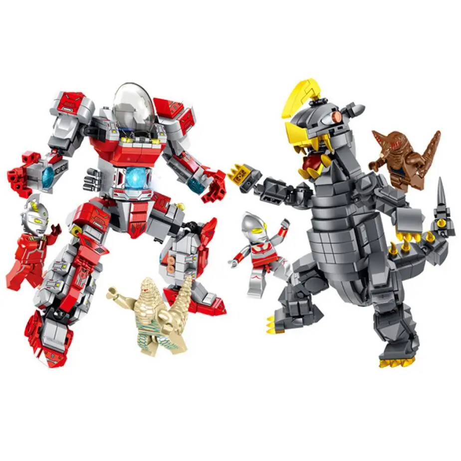 

Japan super heroes Ultraman Ultra Seven robot mech fighter Black King Monster block with light jack red king figures brick toy