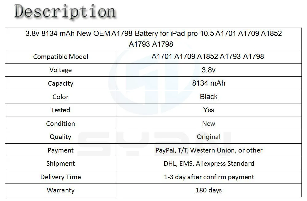 3,8 v 8134 mAh Новый OEM A1798 Батарея для iPad Pro 10,5 "A1701 A1709 A1852 A1793 A1798 Батарея