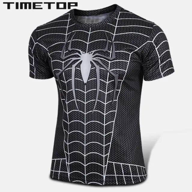 Spiderman 3 black spider man costume t shirt for men 2015 short sleeve jersey super hero