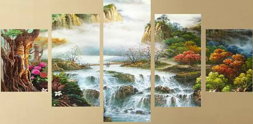 

landscape Waterfall home decoration 5d diy diamond painting 5pcs round drill full diamond embroidery triptych Cross Stitch,ar