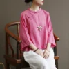 Women Short Loose Chinese Style Blouse Ladies Cotton Linen Vintage Summer Three Quarter Sleeve Retro Shirt Tops Female 2019 5