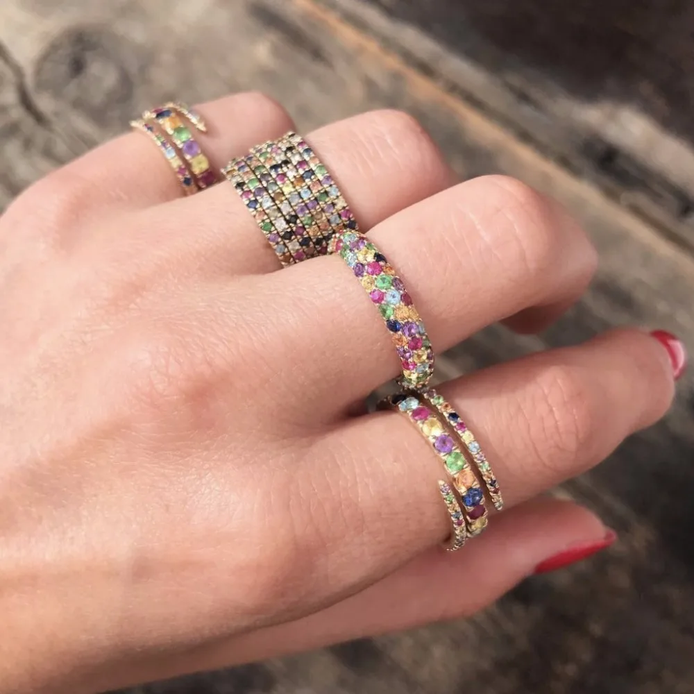 

fashion Multi wrap snake shape cz bar ring Gold color multi color CZ open adjust trendy women jewelry 3 hoops valentine's gift