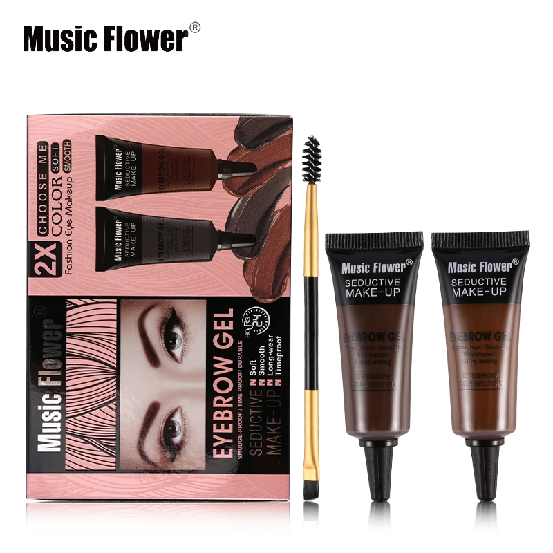 Бренд Music Flower, 2 цвета, крем для бровей+ румяна, гелевая тушь для ресниц, водостойкий гель для бровей, профессиональный усилитель бровей, красивый макияж, набор