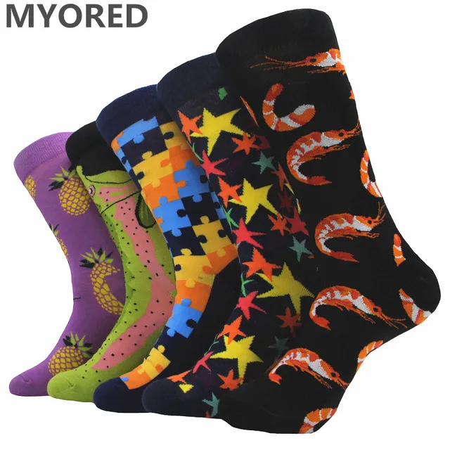 Myored 5pairs Lot Mens Wedding Socks Colorful Fruit Pinele Myored 5pairs Lot Mens Wedding Socks Colorful Fruit Pinele Style Men Combed Cotton Novelty Long