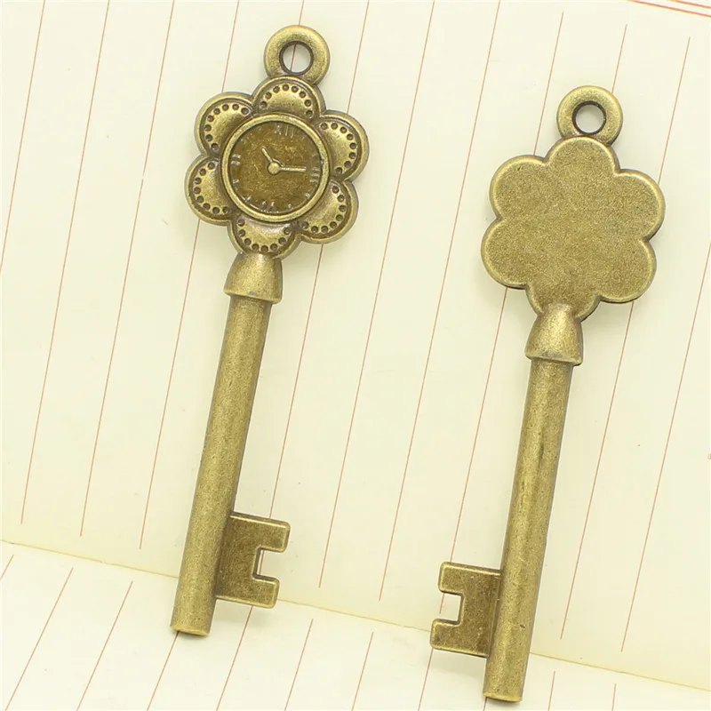 Sweet Bell 6 unids 20*69mm flor reloj clave Amuletos joyería de la aleación del cinc de la vendimia llaves Amuletos joyería apta hacer Amuletos d1056