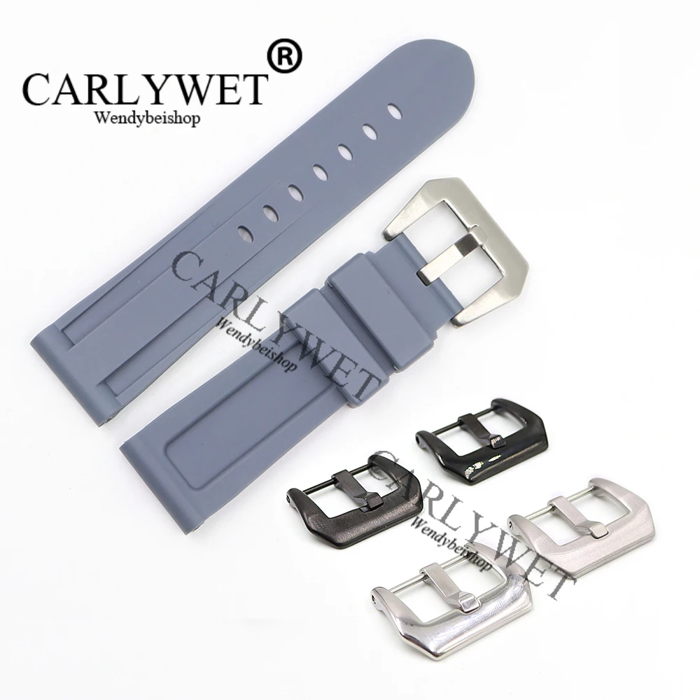 CARLYWET 24 мм серый водонепроницаемый силиконовый резиновый сменный ремешок для