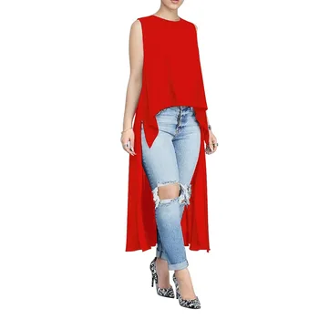 

2019 Sale Korean Unicorn Tumblr Europe And America Spring Summer New Sleeveless Round Neck Loose Plain Color Irregular T-shirt