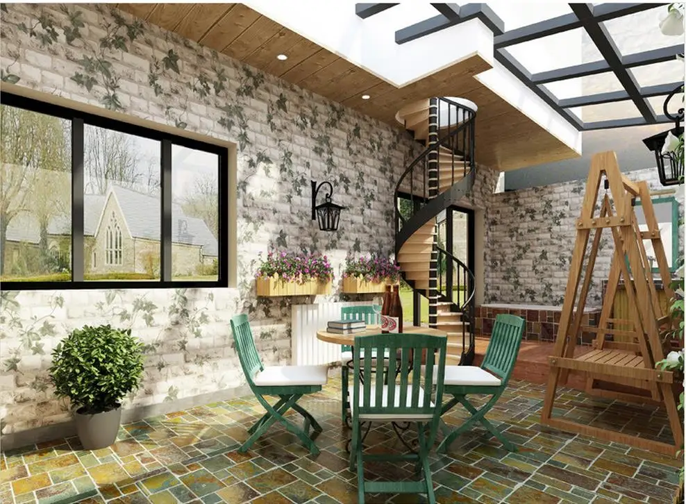 

3D brick pattern wallpaper Chinese Restaurant Hotel Ivy project wallpaper balcony roll wallpapers