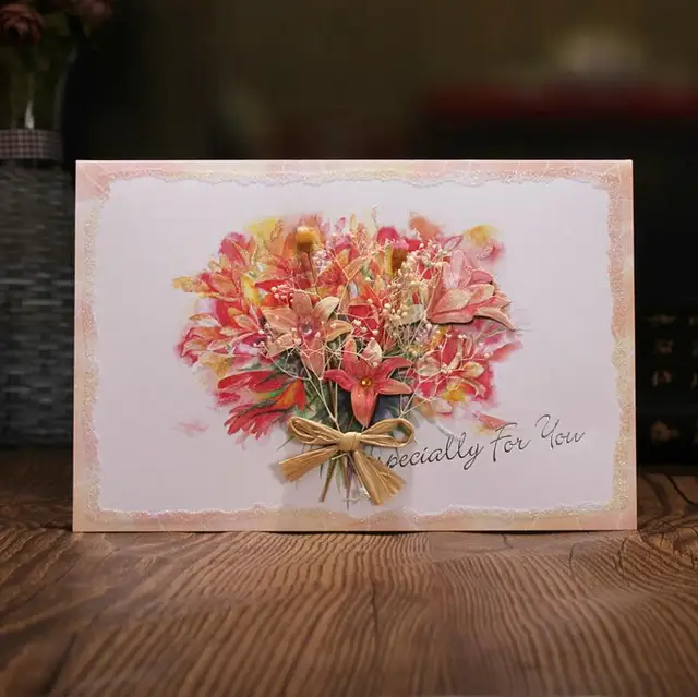 10 pcs lot hand kraft 3d flowers postcard greeting card christmas
