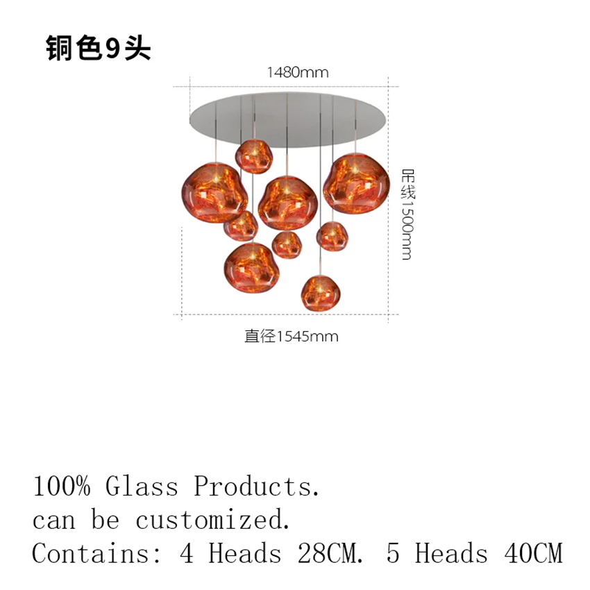 DEFV стеклянные светодиодные подвесные светильники подвесной светильник расплава Лава Современный осветительный прибор подвесные потолочные светильники Люстра Освещение - Цвет корпуса: 9 heads