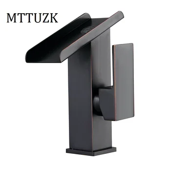 

MTTUZK Free Shipping Square Oil Bubbed Bathroom Basin Faucet Brass Mixer Tap Vanity Faucet Sink Mixer Tap Black Waterfall Faucet