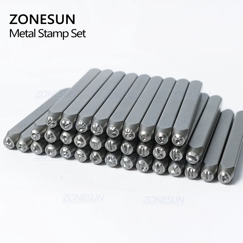 ZONESUN 36PCS Jewelry Metal Stamps Alphabet Set A-Z Heart Symbol Leather Punch Die Case Craft Stamping Tools Steel Metal