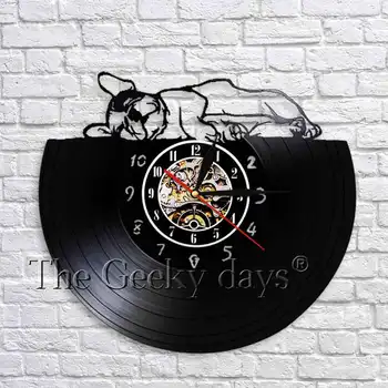 

Adorable French Bulldog Sleeping Wall Clock Modern DesignVinyl Record Time Clock Dog Puppy Animal Pet Nursery Wall Decor