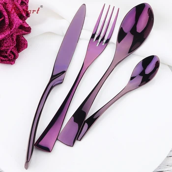 

Luxury Purple Dinner Sets 24pcs Steel Cutlery Tableware Knives Forks Dining Dinnerware Set Western Restaurant Food Cutlery Sets