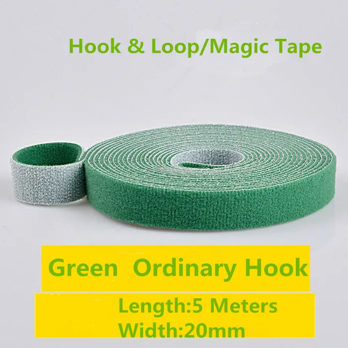 

1PCS MT002-5 Green Hook&loop Nylon Fastening Tape Magic Tape Strap Width 20 mm Cable Tie 5 Meters Ordinary hook Free shipping