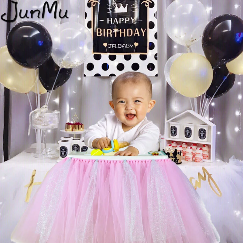 

Lace Tulle Table Skirts High Chair Decor Baby Shower Decorations for Boys Girls Party Set 1st Birthday Party Supplie 100 x 35cm