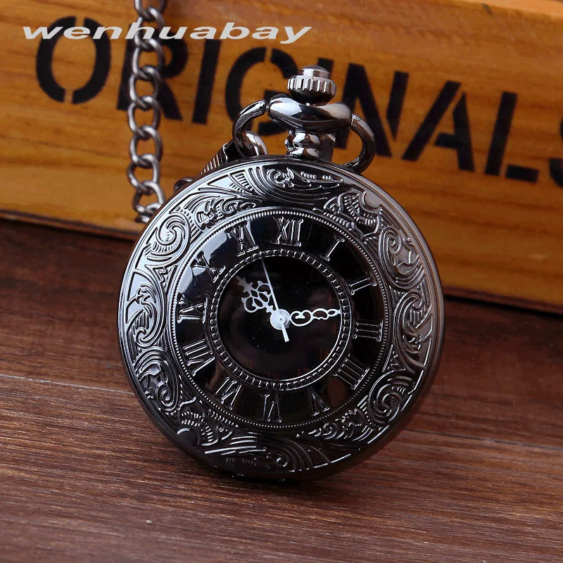 HotAntique стимпанк Бронзовый AC DC Hells Bell узор карманные часы с подвеской цепи Цветок Тяга назад часы для мужчин подарок P290