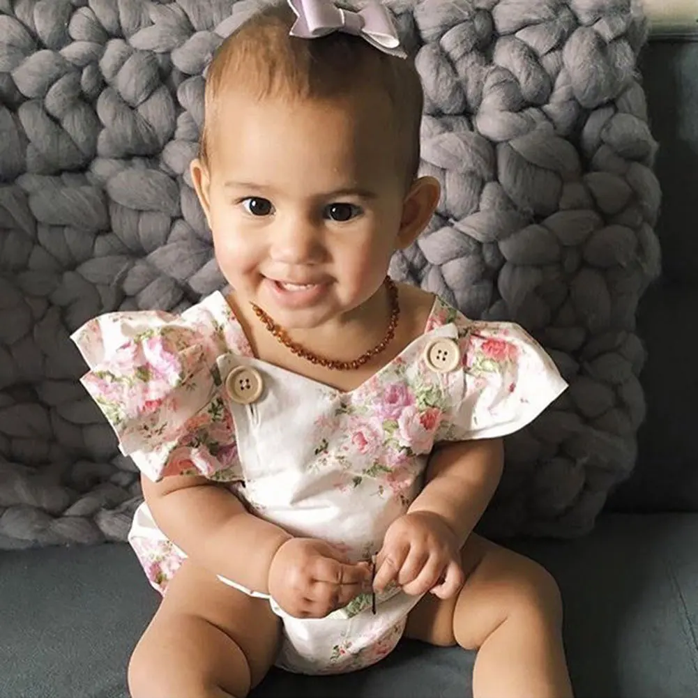 

Lovely Newborn Baby Floral Printed Jumpsuit Summer Sleeveless Ruffled Design Baby Girls Cotton Romper Princess Jumpsuit 6M-24M