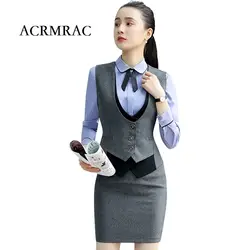 ACRMRAC женские костюмы Тонкие однобортный жилет брюки 2 шт. комплект OL формальные женские брюки костюмы женские деловые костюмы A11